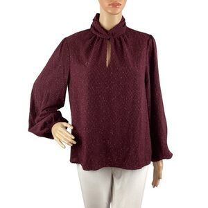 Nine West Maddie Plum Sparkle Twist Neck Blouse Size M